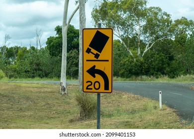 Warning Road Sign Of Sharp Bend In Country Road