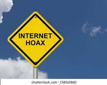 An Warning Sign With Blue Sky With Words Internet Hoax, Internet Hoax Warning