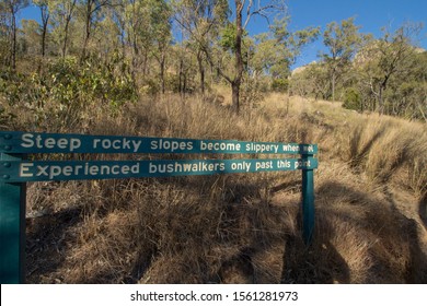 Warning Sign For Bushwalkers On The Walking Track To The Summit Of Mount Walsh In Queensland, Australia. 