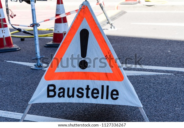 Warning Sign German Inscription Achtung Baustelle Stock Photo Edit Now