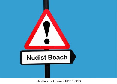 Warning sign for nudist beach