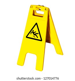 Warning Sign For Slippery Floor  Isolated On White Background