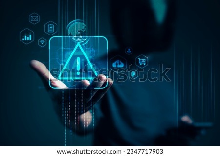 Warning of a system hack, as a hacker's hand strikes at a computer network, rife with threats, from insidious viruses and spyware to malicious software and malware on the internet Stock photo © 