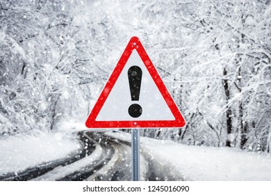 Warning Traffic Sign On Ice Road Stock Photo 1245016090 | Shutterstock