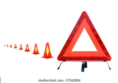 Warning triangle with caution cones - Shutterstock ID 57562834