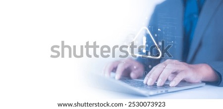 Warnings exclamation mark alerts in computer systems to be aware of the dangers and risks of cyberattacks on the Internet. Malicious software to secure online logins on websites