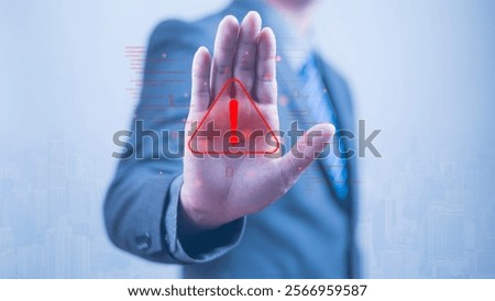 Warnings exclamation mark alerts in computer systems to be aware of the dangers and risks of cyberattacks on the Internet. Malicious software to secure online logins on websites