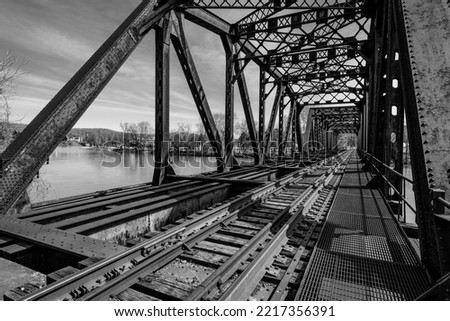 Warren Pennsylvania Allegheny River Train Bridge Old Town Black and White