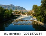 A Warren through truss bridge over the North Fork of the Skykomish River in Index Washington.  The bridge was built for Great Northern and is now used by BNSF Railway