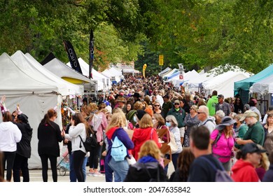 Warren, Wisconsin USA - September 25th, 2021: Thousands of visitors and travelers came to Warren's Cranberry Festival flea market and farmers market. 