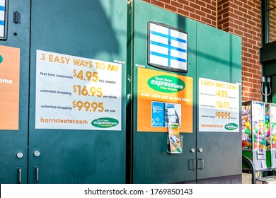 Warrenton, USA - June 9, 2020: Sign Entrance For Express Lane Online Shopping Pick-up Delivery Lockers At Harris Teeter Kroger Grocery Store Business In Virginia