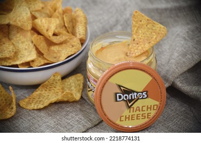  Warrington, Cheshire UK - October 26 2022: Doritos Crisps With Nacho Cheese Dip.