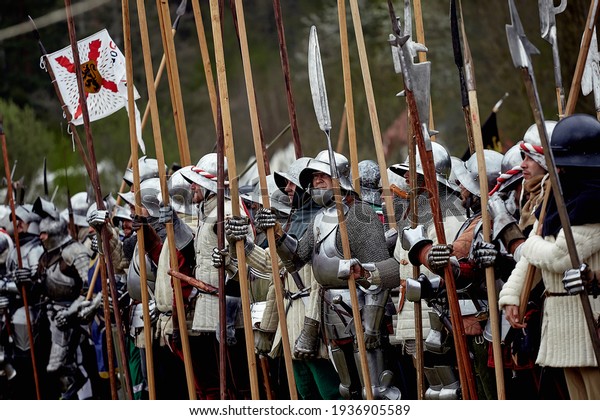 Warrior of medieval Europe.\
Medieval battle (reconstruction) Czech Republic, Libusin, 25 04\
2015
