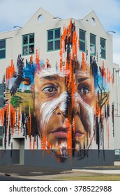 Warrnambool, Australia - January 23, 2016: South West TAFE is a public college of technical and further education. It features a mural called Ngatanwarr by artist Matt Adnate