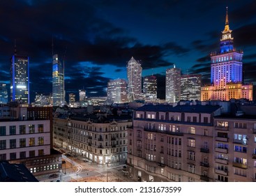 Warsaw City Center Panorama By Night, Business Center 2022