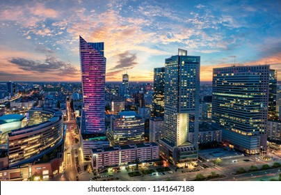 Warsaw city with modern skyscraper at sunset - Shutterstock ID 1141647188