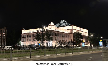 Warsaw, Poland - 07.25.2021 :main Commercial School In Warsaw, University In Warsaw, Fields Of Mokotów, Night