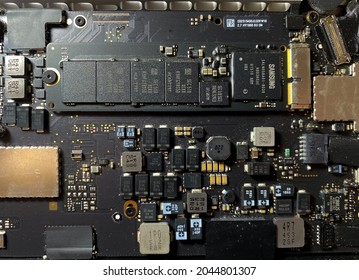 Warsaw, Poland - 09.19.2021: The Back Cover Of The Macbook Pro Laptop Has Been Opened