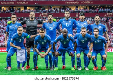 WARSAW, POLAND - 10 JUNE, 2019:  Israel Football Team Pose For A Photo During The UEFA EURO 2020 Qualifiers Match Between Poland And Israel.