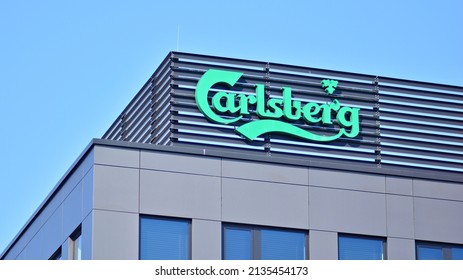 Warsaw, Poland. 14 March 2022. Sign Carlsberg. Company signboard  Carlsberg. 