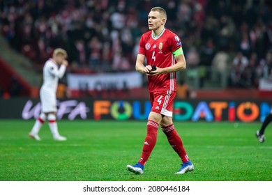 WARSAW, POLAND - 15 NOVEMBER, 2021: FIFA World Cup Qatar 2022 Qualifiers Match, Poland Vs Hungary 1:2, O.p: Attila Szalai Of Hungary