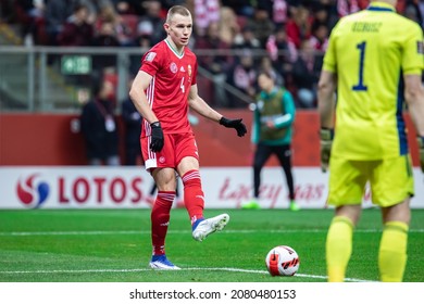 WARSAW, POLAND - 15 NOVEMBER, 2021: FIFA World Cup Qatar 2022 Qualifiers Match, Poland Vs Hungary 1:2, O.p: Attila Szalai Of Hungary