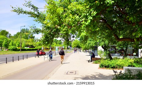 Warsaw, Poland. 17 May 2022. Lush Urban Greenery Next To The Generation Park Office Complex.