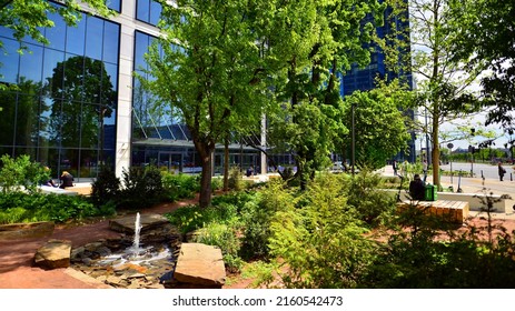 Warsaw, Poland. 17 May 2022. Lush Urban Greenery Next To The Generation Park Office Complex.