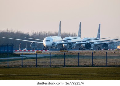 Warsaw, Poland 17/03/2020: Airline Coronavirus, LOT Polish Airlines Boeing 787's  grounded at Warsaw chopin Airport due to the global pandemic