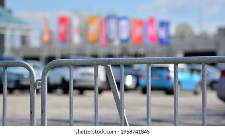 Warsaw, Poland. 19 April 2021. Fragment Of Barriers Set Up To Restrict Access To The Polish Television Building