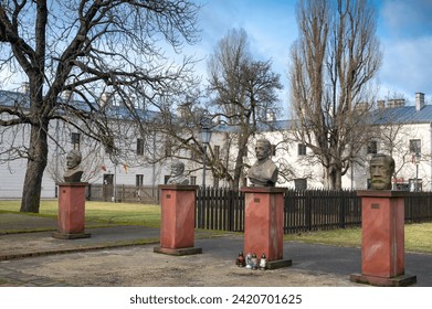 Warsaw, Poland, 2 of February 2024, The building of the tsarist prison, busts, sculptures of Poles - political prisoners