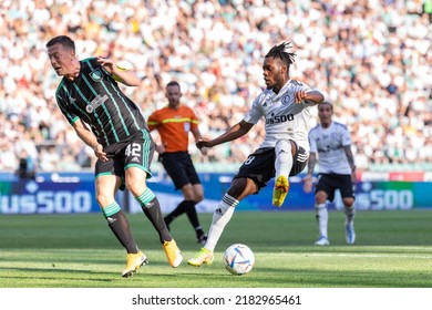 WARSAW, POLAND - 20 JULY, 2022: King's Party: Legia Warszawa - Celtic FC, Friendly Match: Callum McGregor Of Celtic FC And Makana Baku Of Legia