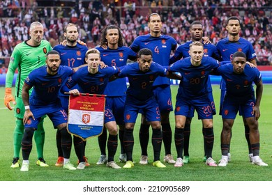 WARSAW, POLAND - 22 SEPTEMBER, 2022: UEFA Nations League Match, Poland - Netherlands 0:2, O.p: Netherlands National Football Team Pose For A Group Photo