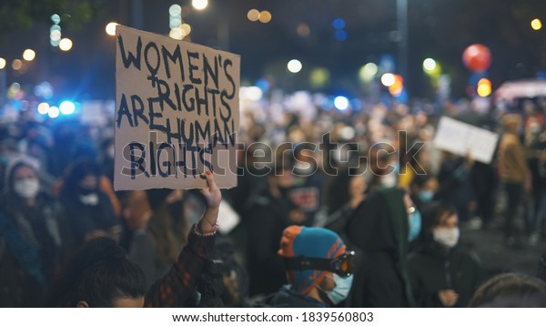 Warsaw,\
Poland 23.10.2020 - Protest against Poland\'s abortion laws.Women\'s\
rights are human rights . High quality\
photo