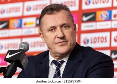 WARSAW, POLAND - 31 JANUARY, 2022:  Presentation of the Polish national football team new coach, o.p: Cezary Kulesza (president of Polish Football Association)
