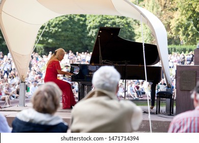 Warsaw, Poland. 4 August 2019,- Outdoor open recital of Chopin's music- The oldest Polish recital which takes place in Lazienki Park every Sunday in the summertime in Warsaw, Poland.