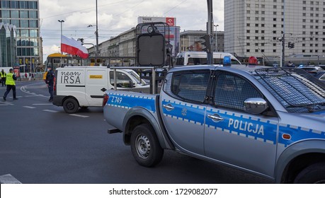 Warsaw, Poland 7.05.2020: Protest Of Dissatisfied Businessmen In The Center Of Warsaw - LRAD Police Sonic Weapon To Disperse Crowds