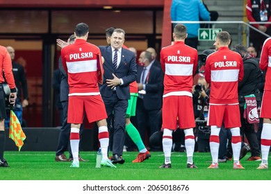WARSAW, POLAND - 9 OCTOBER, 2021: FIFA World Cup Qatar 2022 Qualifiers Match, Poland Vs San Marino 5:0, o.p: Robert Lewandowski of Poland and Cezary Kulesza (president of Polish Football Association)