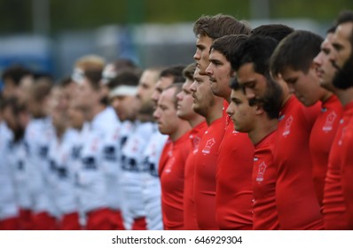 WARSAW, POLAND, APRIL 22,  2017: Inernational Rugby Game Poland - Switzerland Europe Rugby Cup
O/p Switzerland Rugby Team Line Up