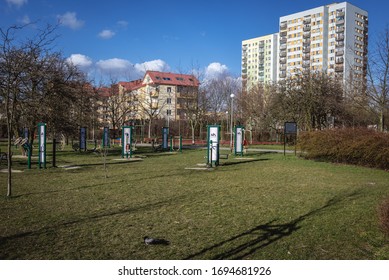 Warsaw, Poland - April 4, 2020: Empty Outdoor Gym In Warsaw After Government Closed Many Public Speaces To Limit Spread Of Coronavirus