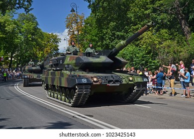 Warsaw, Poland - August, 15, 2017: Battle Tank Leopard II During The Polish Armed Forces Day Parade.