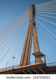 Warsaw, Poland - December 2021: View of the Świętokrzyski Bridge, Cable-stayed road bridge