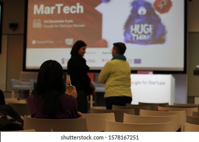 Warsaw / Poland - December 3 2019: Google For Startups - HUGE Meetup - MarTech: Social Responsibility In Marketing