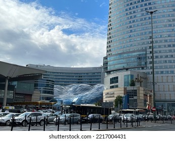 WARSAW, POLAND - JULY 17, 2022: View Of Shopping Mall And Parked Cars Outdoors