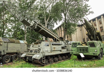 WARSAW, POLAND, July 2016 - Ground To Ground Medium Range Mobile Ballistic Missile Launchers At  Polish Army Museum 