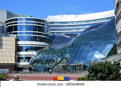 Warsaw, Poland - July 31 2020: Zlote Tarasy (Golden Terraces) Shopping Mall With Offices And Entertainment Area Located In The Center Of Warsaw, Next To Warszawa Centralna Railway  Station