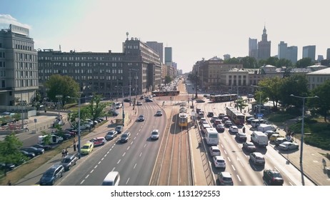 WARSAW, POLAND - JULY 5, 2018. Aerial View Of Aleje Jerozolimskie Street