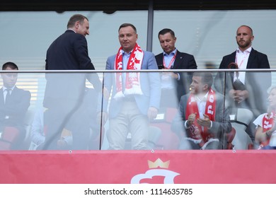 WARSAW, POLAND - JUNE 12, 2018: Friendly Football Game: Poland - Lithuania O/p Jacek Kurski, Andrzej Duda