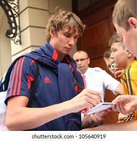 WARSAW, POLAND - JUNE 14: Anton Shunin, An Association Football Goalkeeper Who Currently Plays For Dynamo Moscow. Footballer Is Signing Autographs, On June 14, 2012 In Warsaw, Poland.