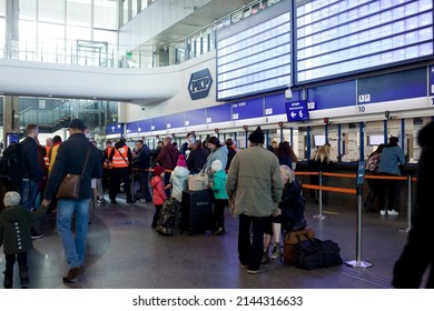 Warsaw, Poland, March 20 2022. Refugees In Central Railway Station